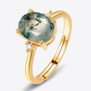 Moss Agate Adjustable Ring For Women